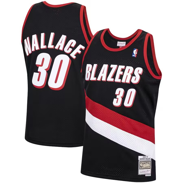 Men's Portland Trail Blazers #30 Rasheed Wallace Black 1999-00 Hardwood Classics Swingman Stitched Basketball Jersey Men's Portland Trail Blazers #30 Rasheed Wallace Black 1999-00 Hardwood Classics Swingman Stitched Basketball Jersey